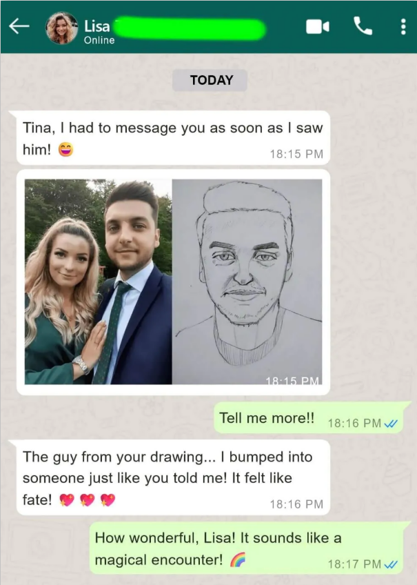 Psychic drawing success story where sketch matched soulmate at a party