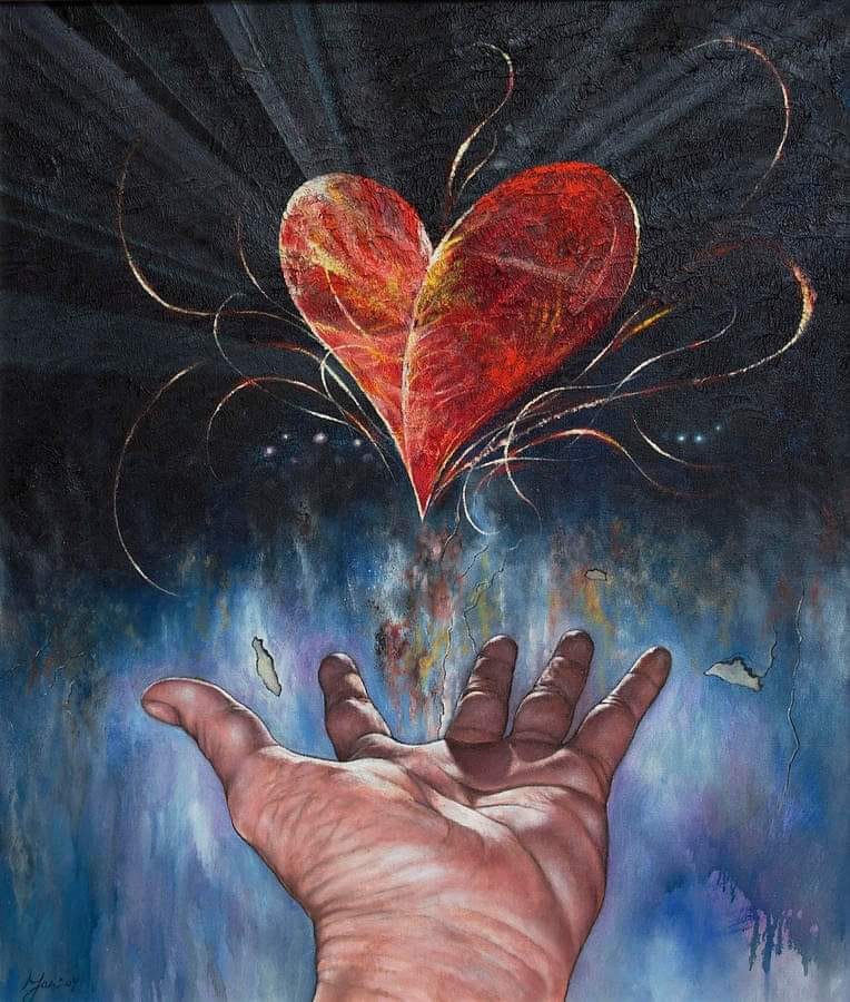 Cosmic heart connection reaching out to soulmate
