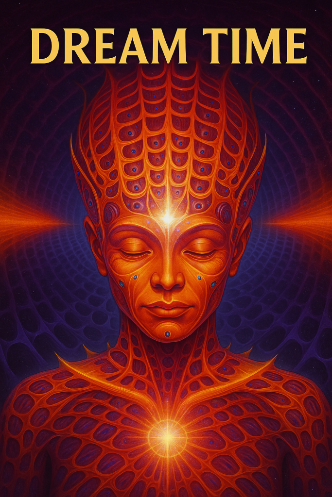 Psychedelic visualization of a glowing third eye representing pineal gland activation, dream states, and DMT-induced consciousness