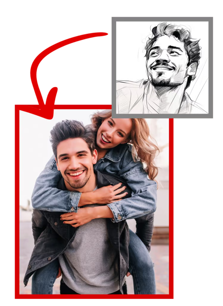 Psychic soulmate sketch transformation of a happy couple