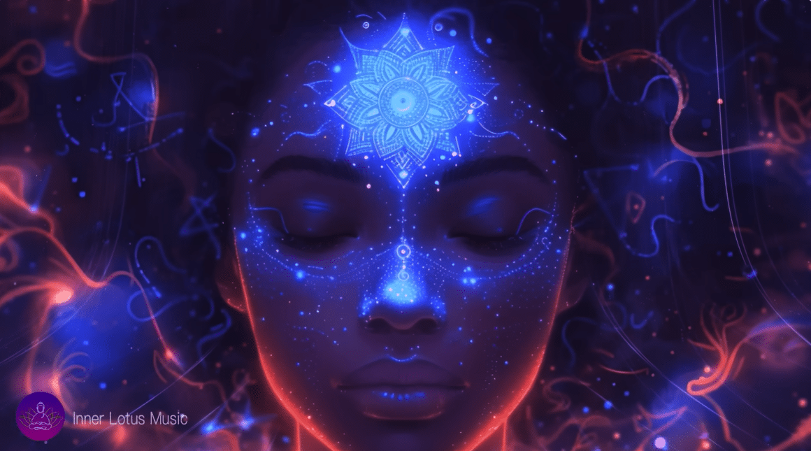 Person focusing on third eye with upward gaze, beginning pineal gland activation meditation.